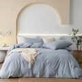 100% Washed Cotton Duvet Cover Set Cal King Heathered Light Blue