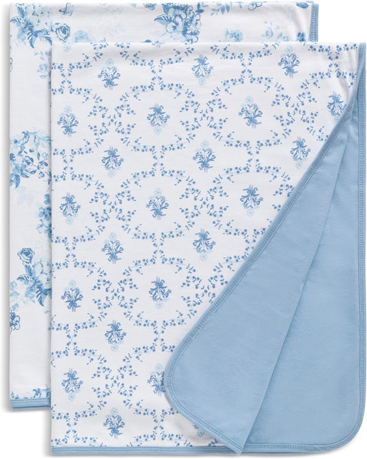 Delta Children 100% Organic Baby Blankets (Pack of 2) - GOTS Certified, Blue Botanicals