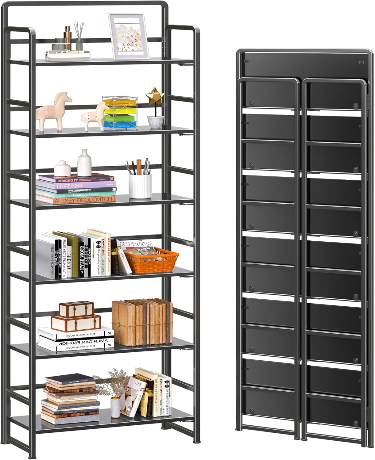 4NM No-Assembly 6 Tiers Folding Bookshelf for Home Office