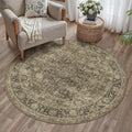 4x4 Washable Brown Round Rug Vintage Distressed Circle Rug