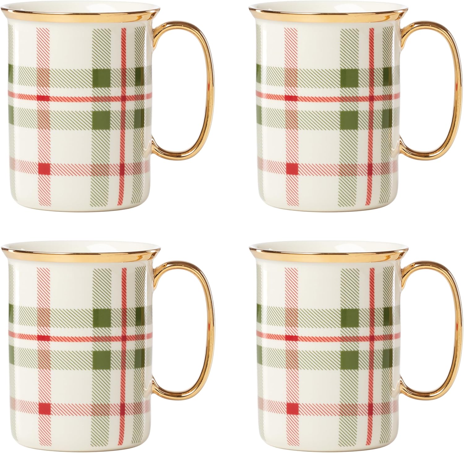 Lenox Holiday Plaid 4-Piece Mug Set for Christmas Hosting