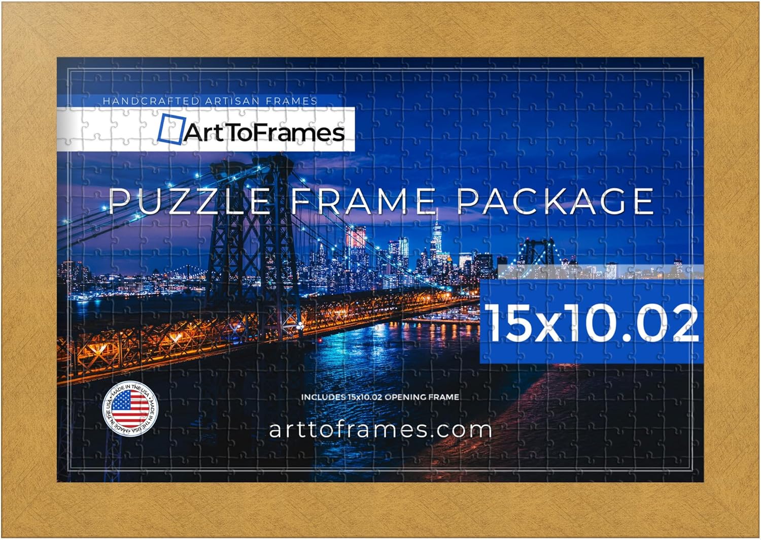 ArtToFrames 15x10.02 Inch Gold Frame for 1000 Piece Puzzles