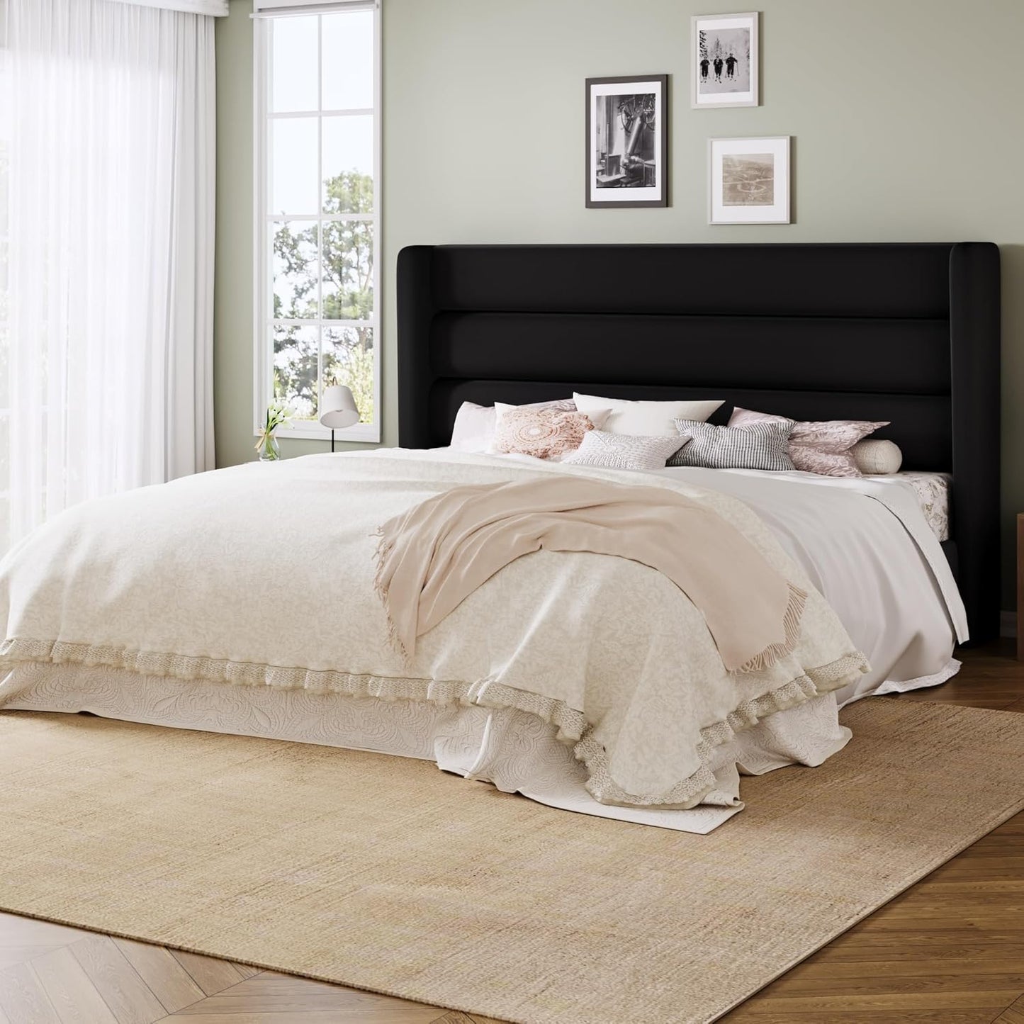 Allewie King Size Platform Bed Frame with Velvet Headboard
