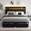 Queen Size Platform Bed Frame with Headboard and USB Charging