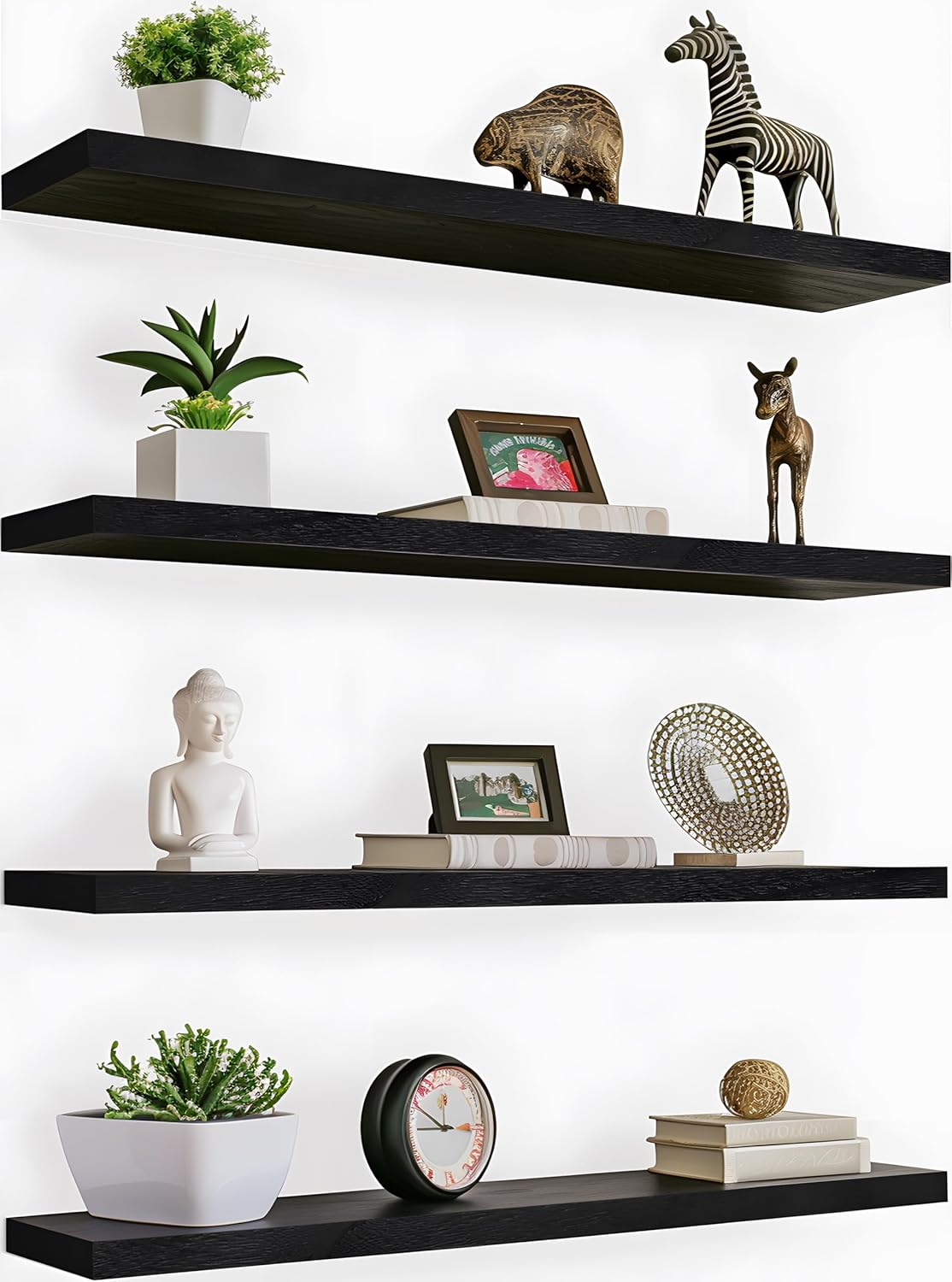 36 Inch Wood Floating Shelves for Wall - Set of 4 Black Shelves