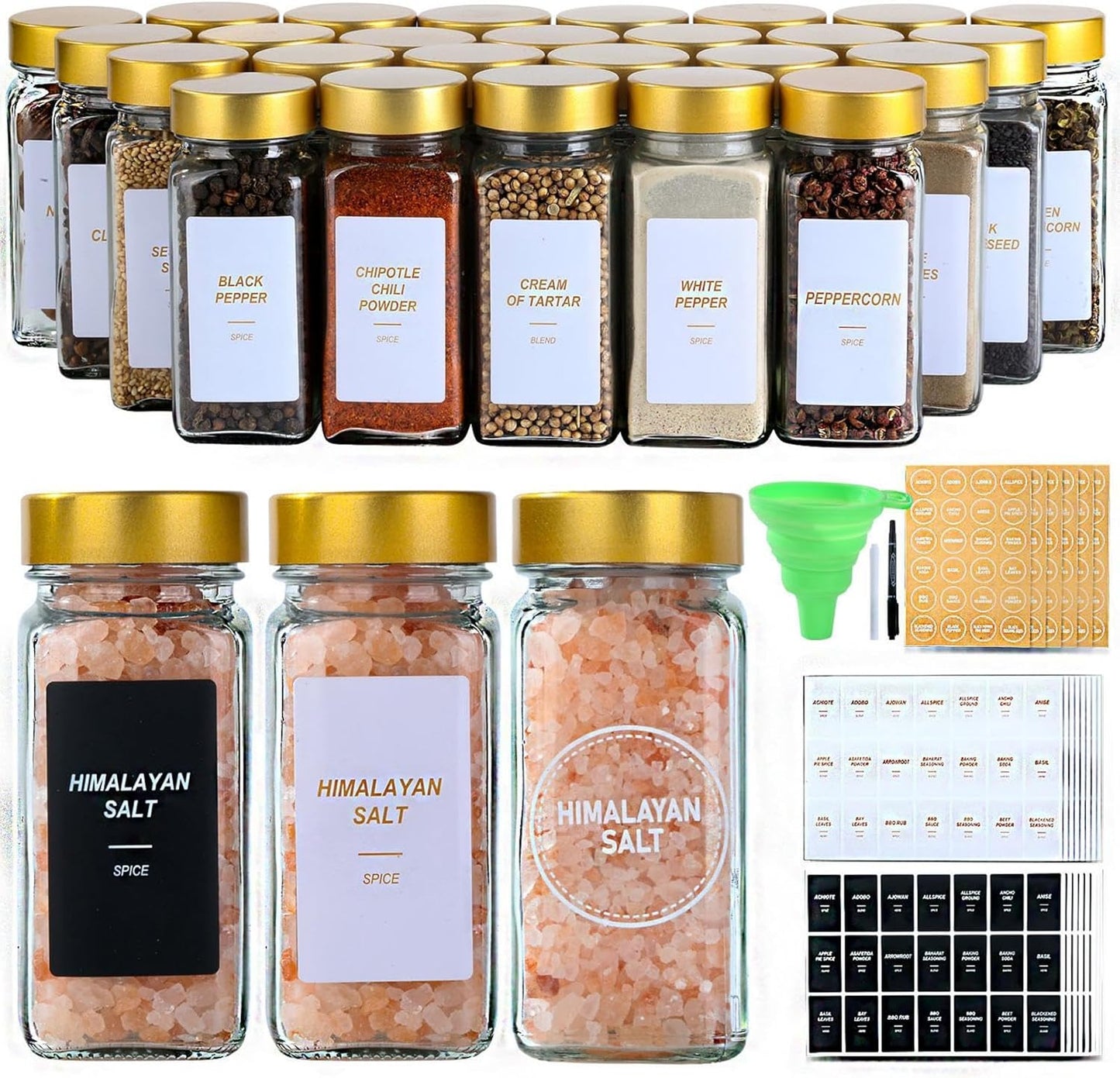 Glass Spice Jars with Label Set - 36 Pcs for Your Kitchen