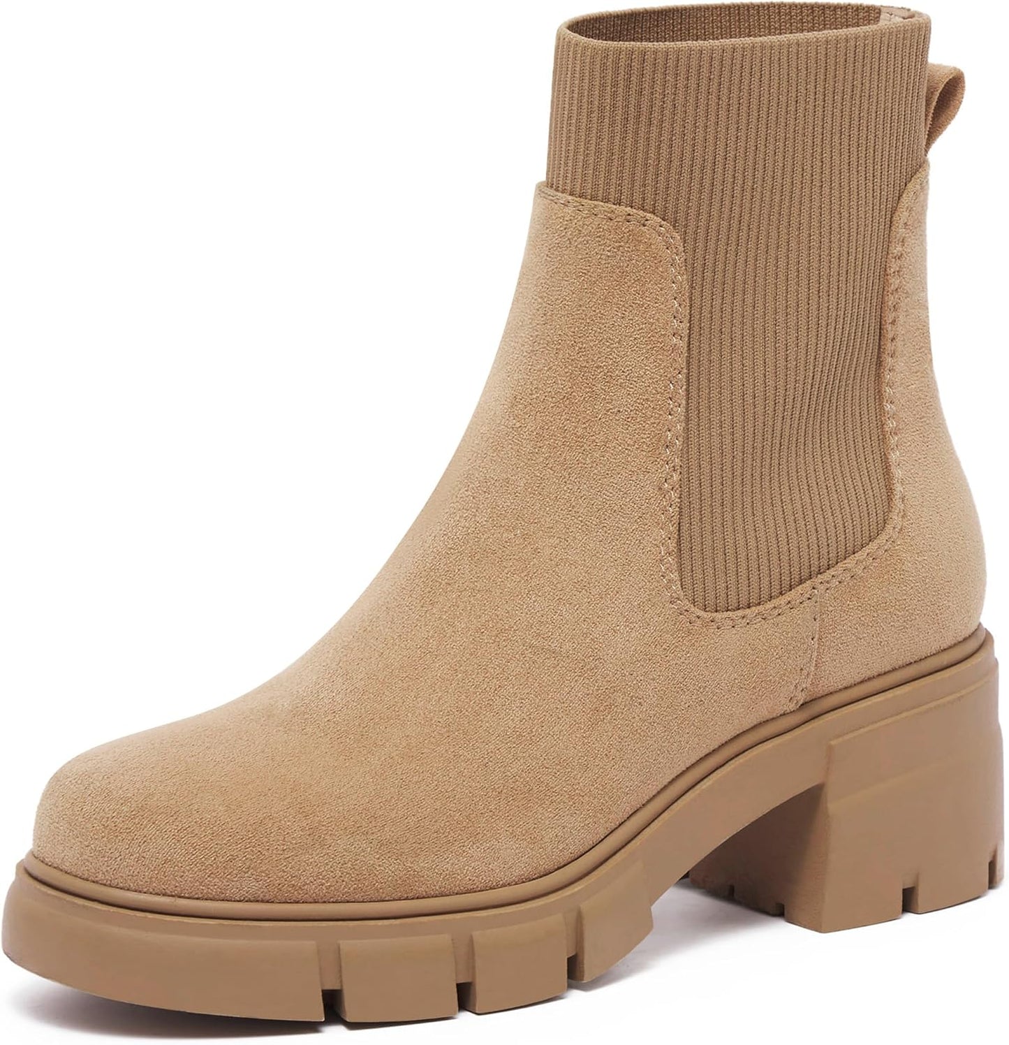 REDTOP Women's Elastic Chelsea Boots with Chunky Block Heels