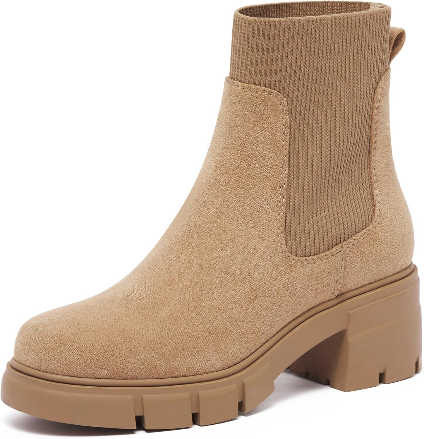 REDTOP Women's Elastic Chelsea Boots with Chunky Block Heels