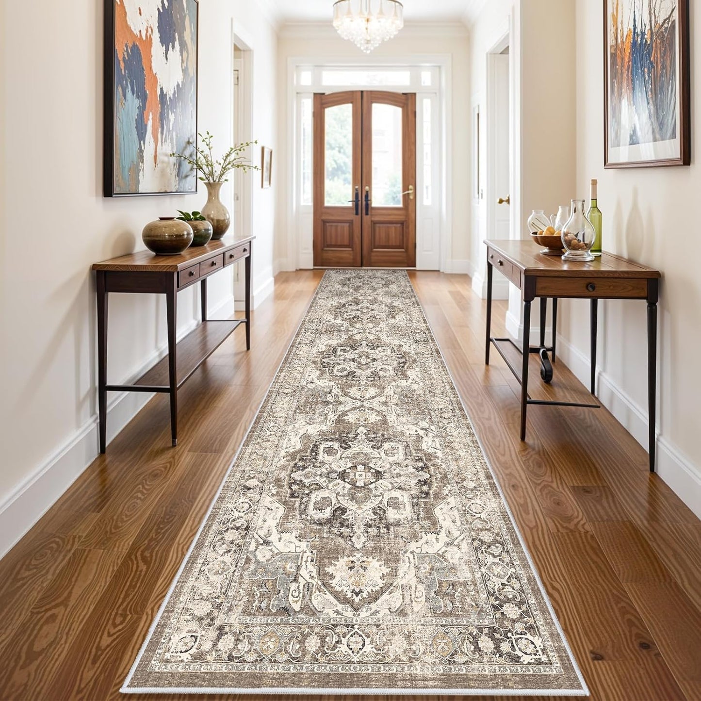 3x14 Washable Hallway Runner Rug: Soft Vintage Non Slip Carpet