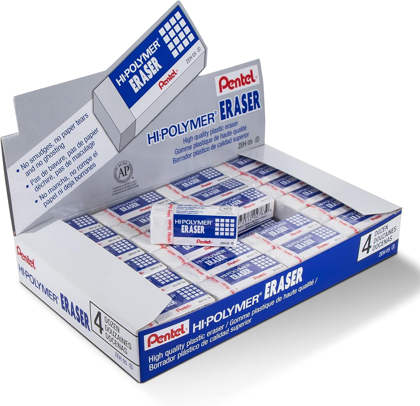 Pentel Hi-Polymer Block Eraser, Small, Box of 48 for Clean Erasing