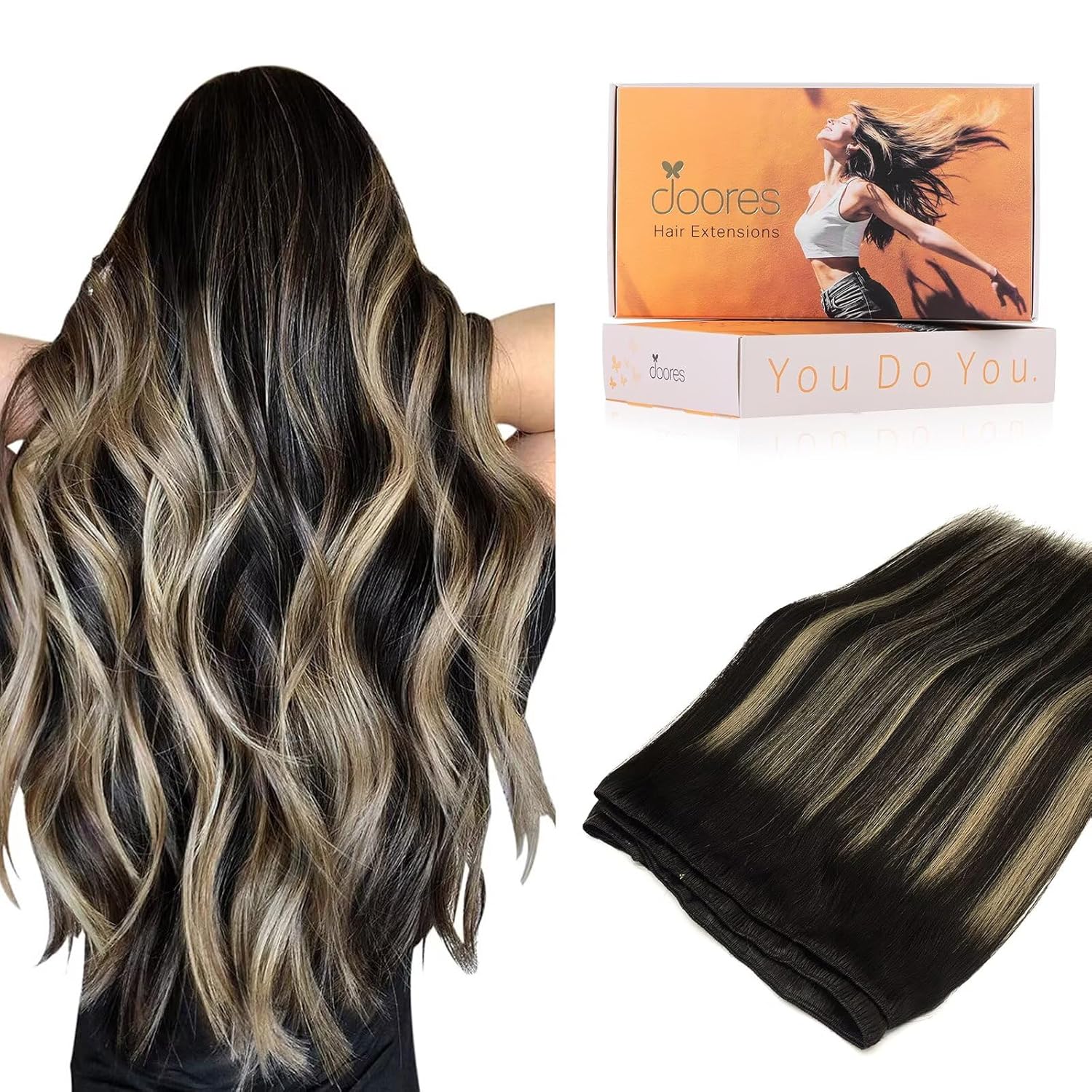DOORES Sew in Hair Extensions for Natural Black to Light Blonde