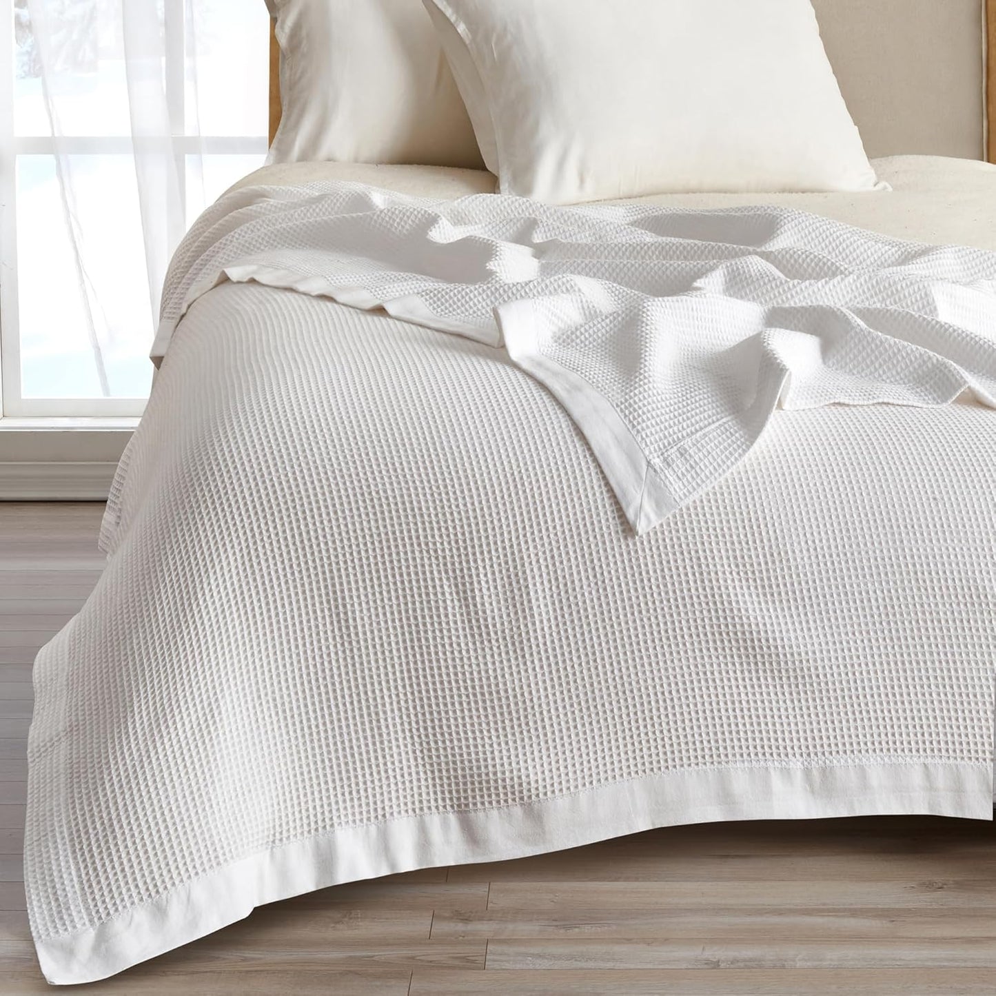 Great Bay Home 100% Cotton Blanket for King Size Bed - Waffle Weave