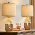 Boho Table Lamps Set of 2 - Farmhouse Rattan Egg Nightstand Lamps