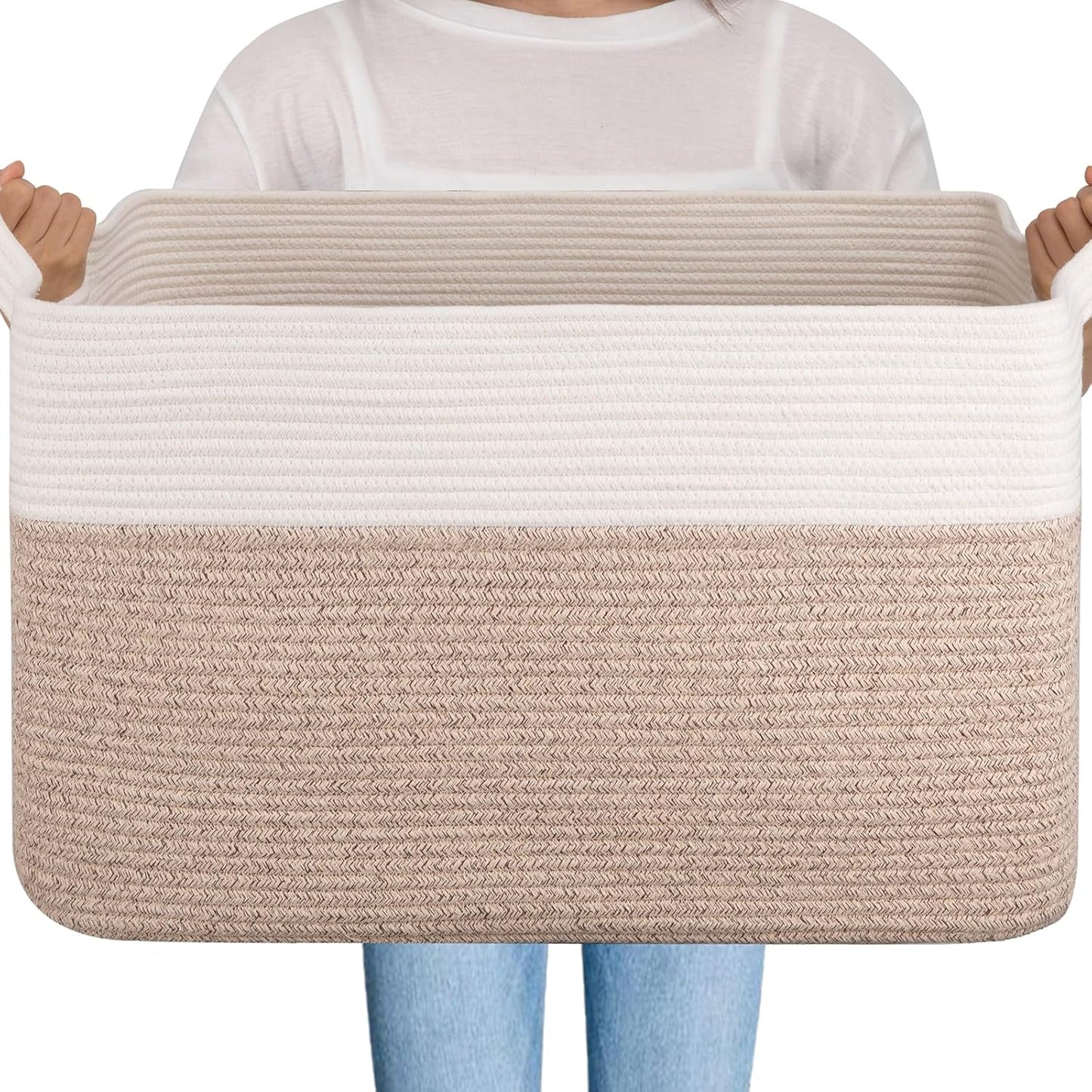 Large Woven Cotton Rope Basket for Storage and Organization