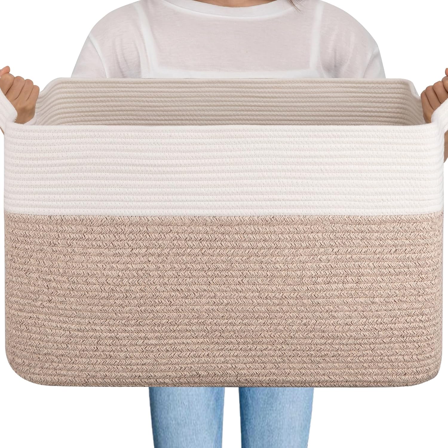 Large Woven Cotton Rope Basket for Storage and Organization
