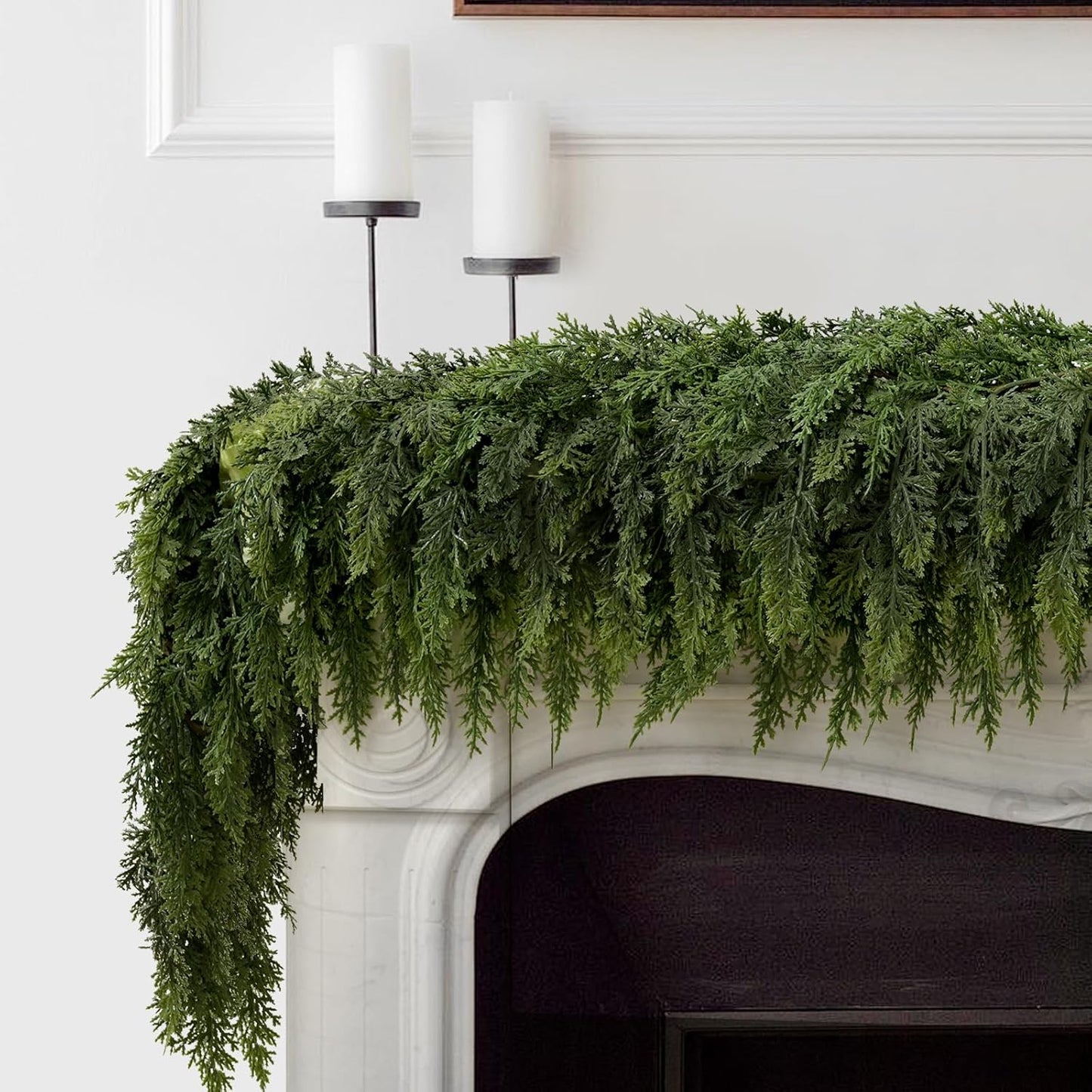 9FT Christmas Cedar Garland - 2PCS Lifelike Faux Greenery