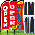 Now Open Feather Flag Banner 7 ft Grand Opening Set - 3 Pack