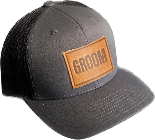 Bride and Groom Leather Patch Trucker Style Hats for Weddings