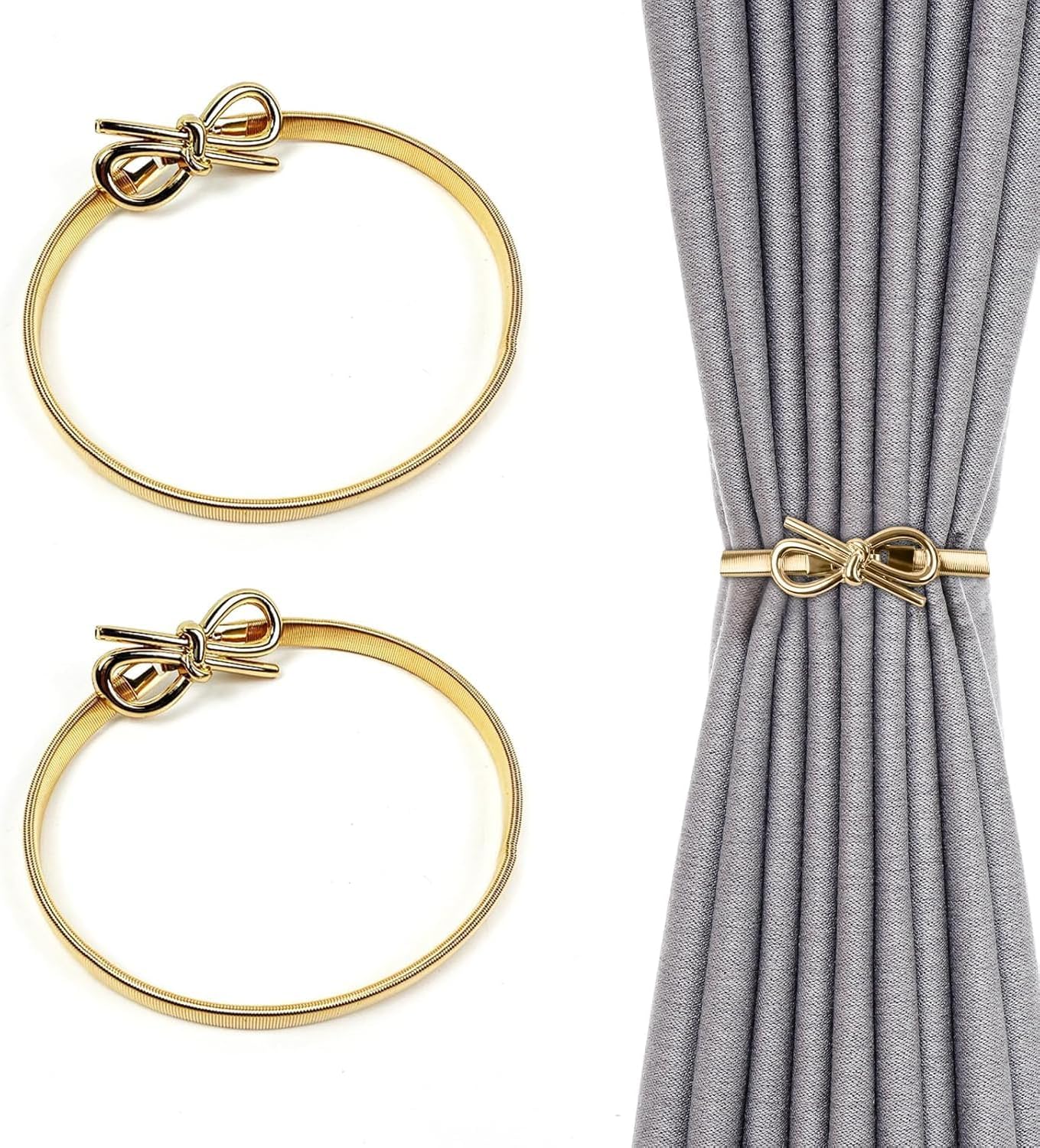 Elegant Gold Engraved Tiebacks Set (Gold Bow)