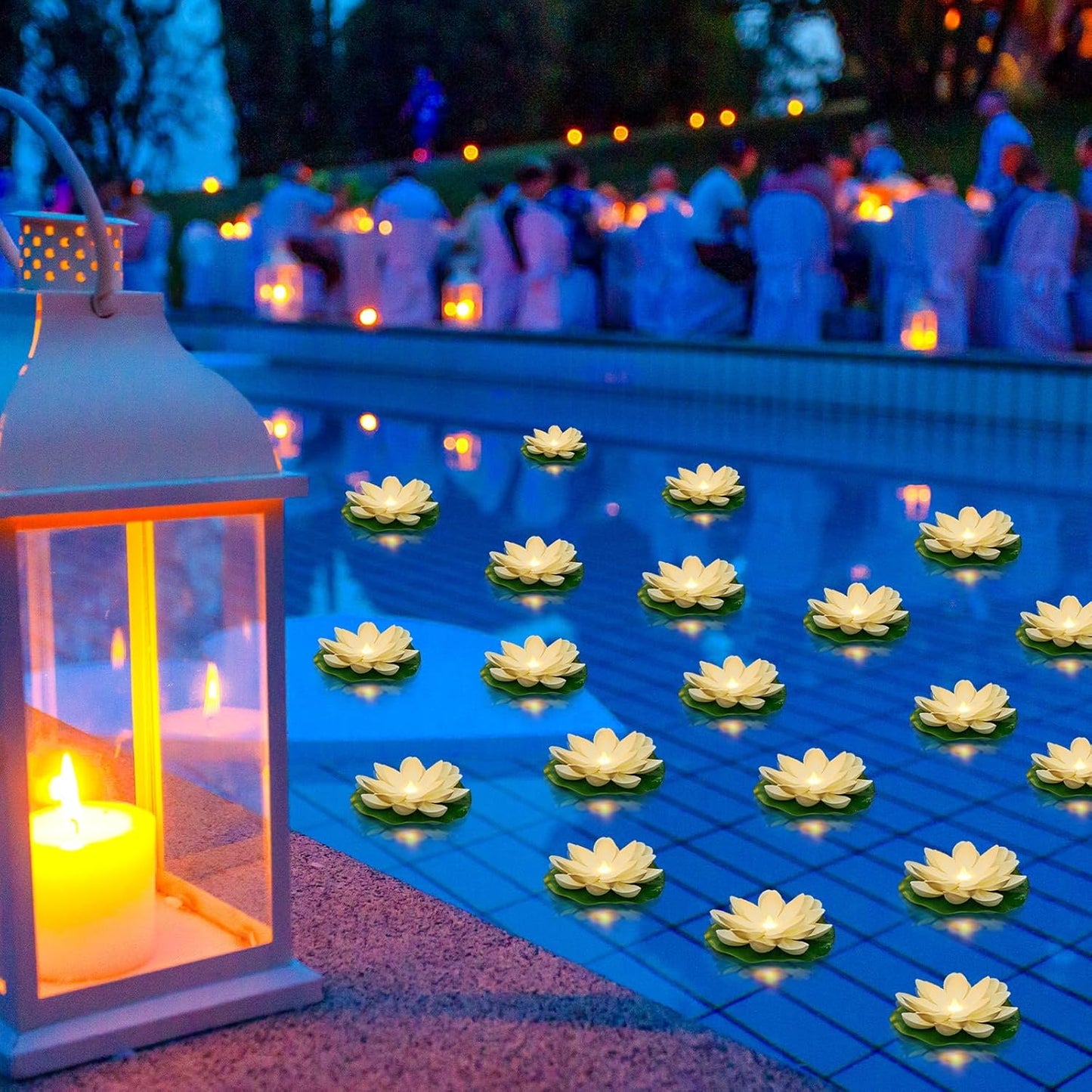 36 Pcs Diwali Lotus Decoration Floating Lights for Pool Use