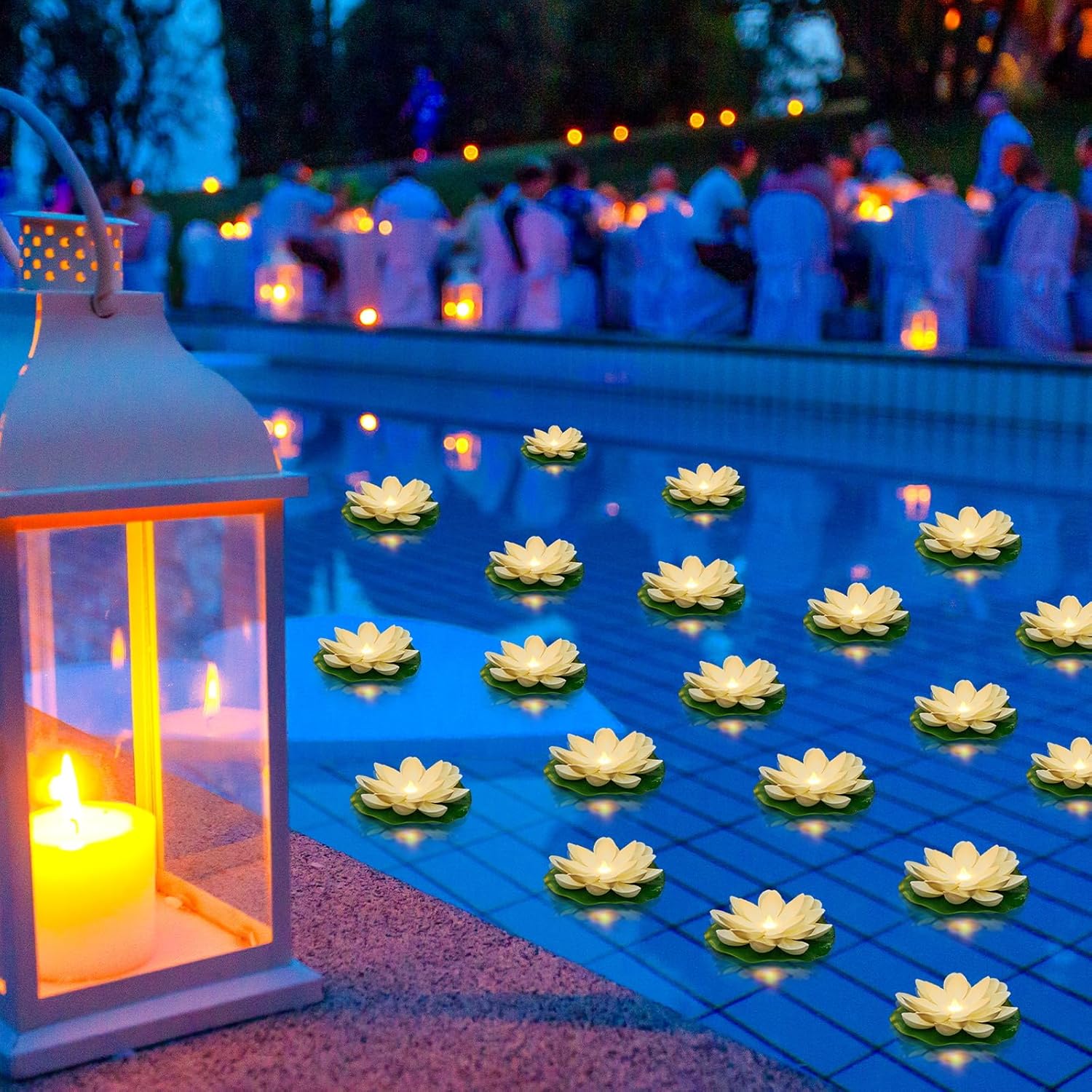 36 Pcs Diwali Lotus Decoration Floating Lights for Pool Use