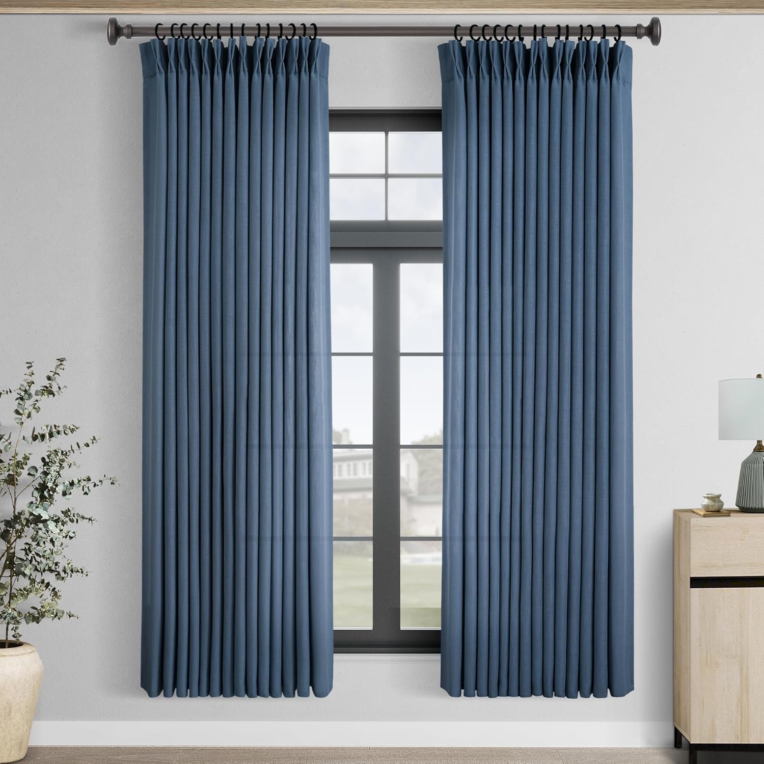 Pinch Pleated Navy Blue Curtains for Living Room 72 inches Long