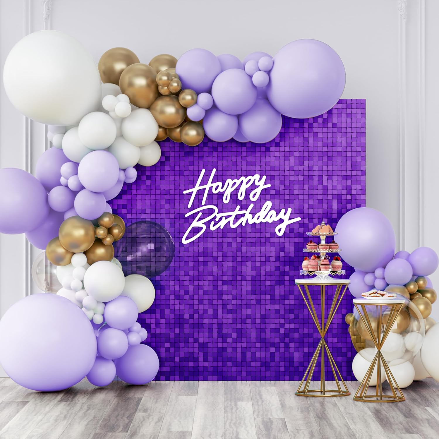 Shimmer Wall Backdrop Purple Square Sequin Panel Decor for Events
