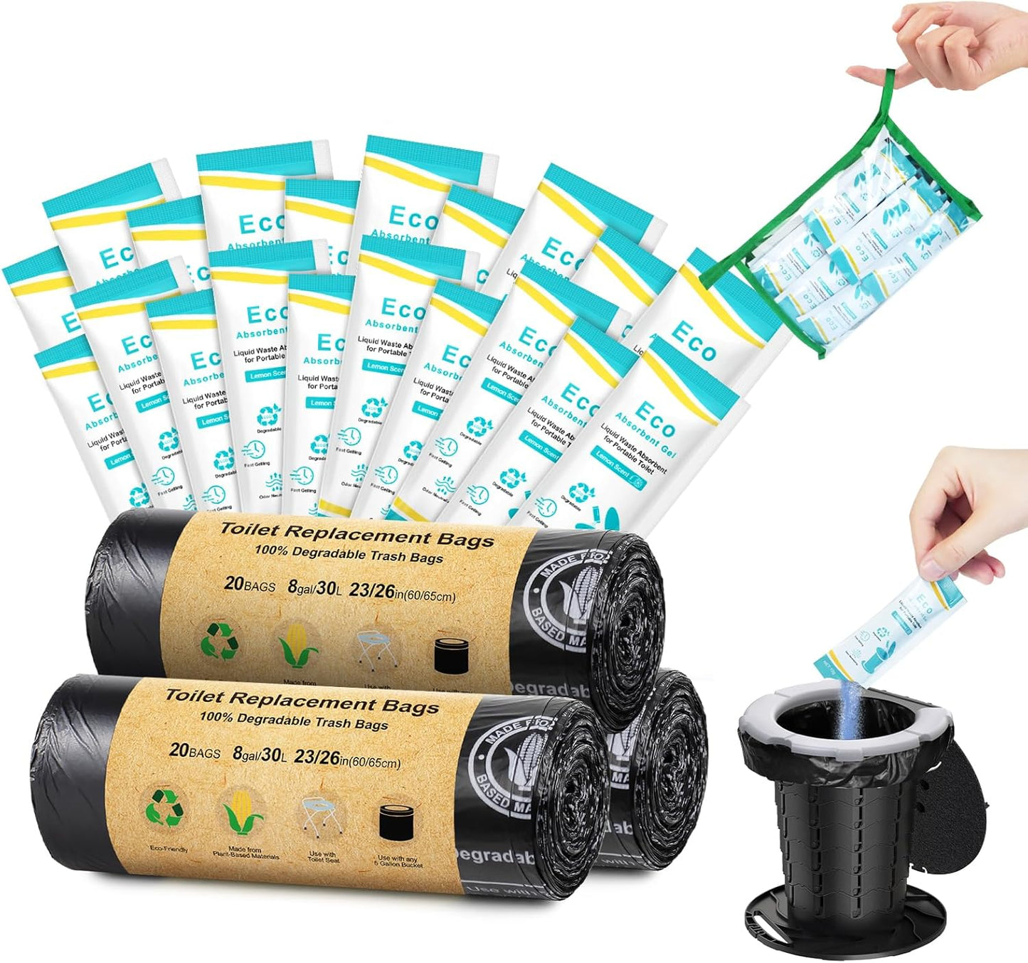 BLIKA Camping Toilet Bags Eco Absorbent Gel Set for Outdoor Use