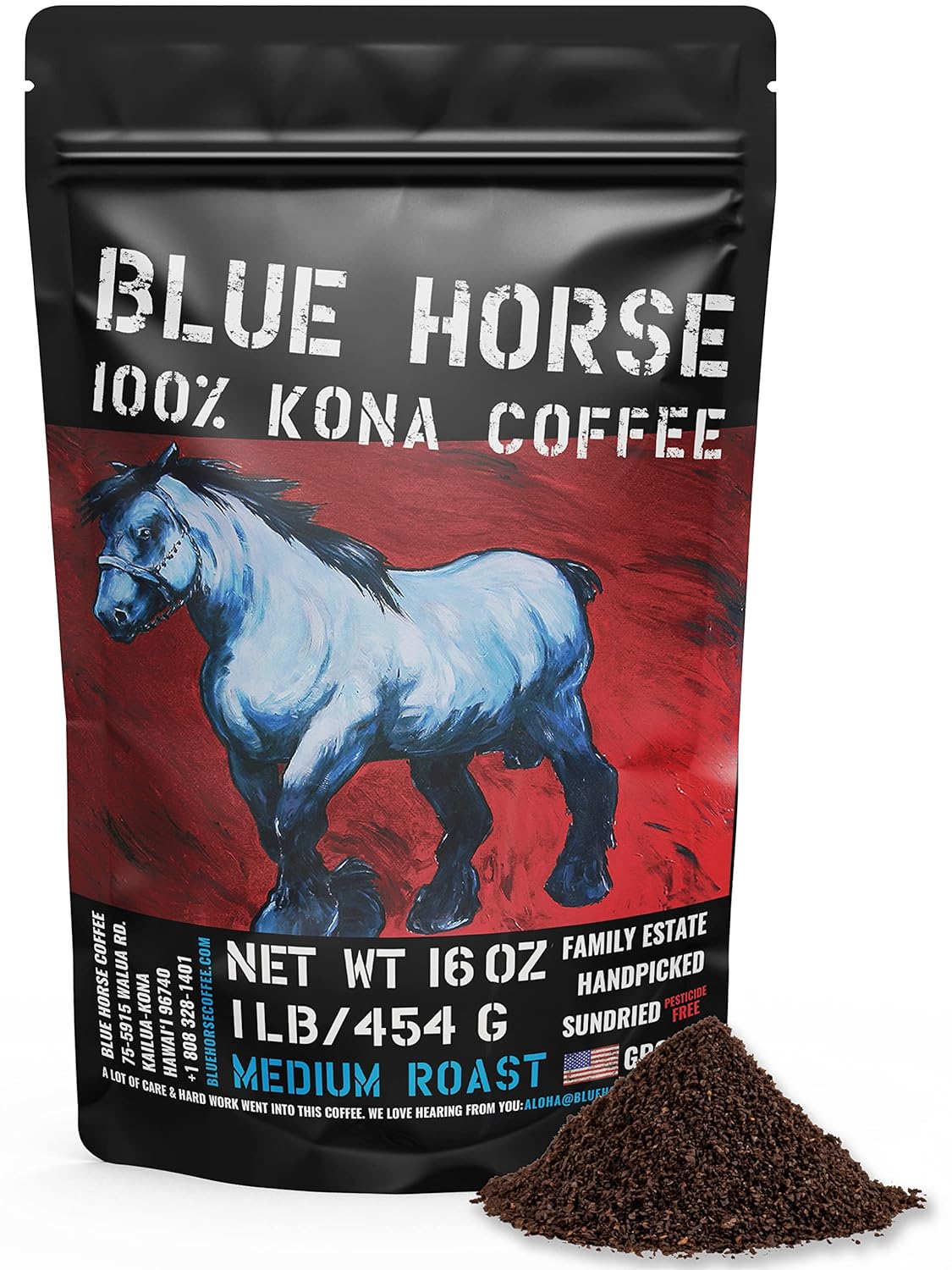 Blue Horse 100% Kona Coffee - Authentic Hawaiian Medium Roast