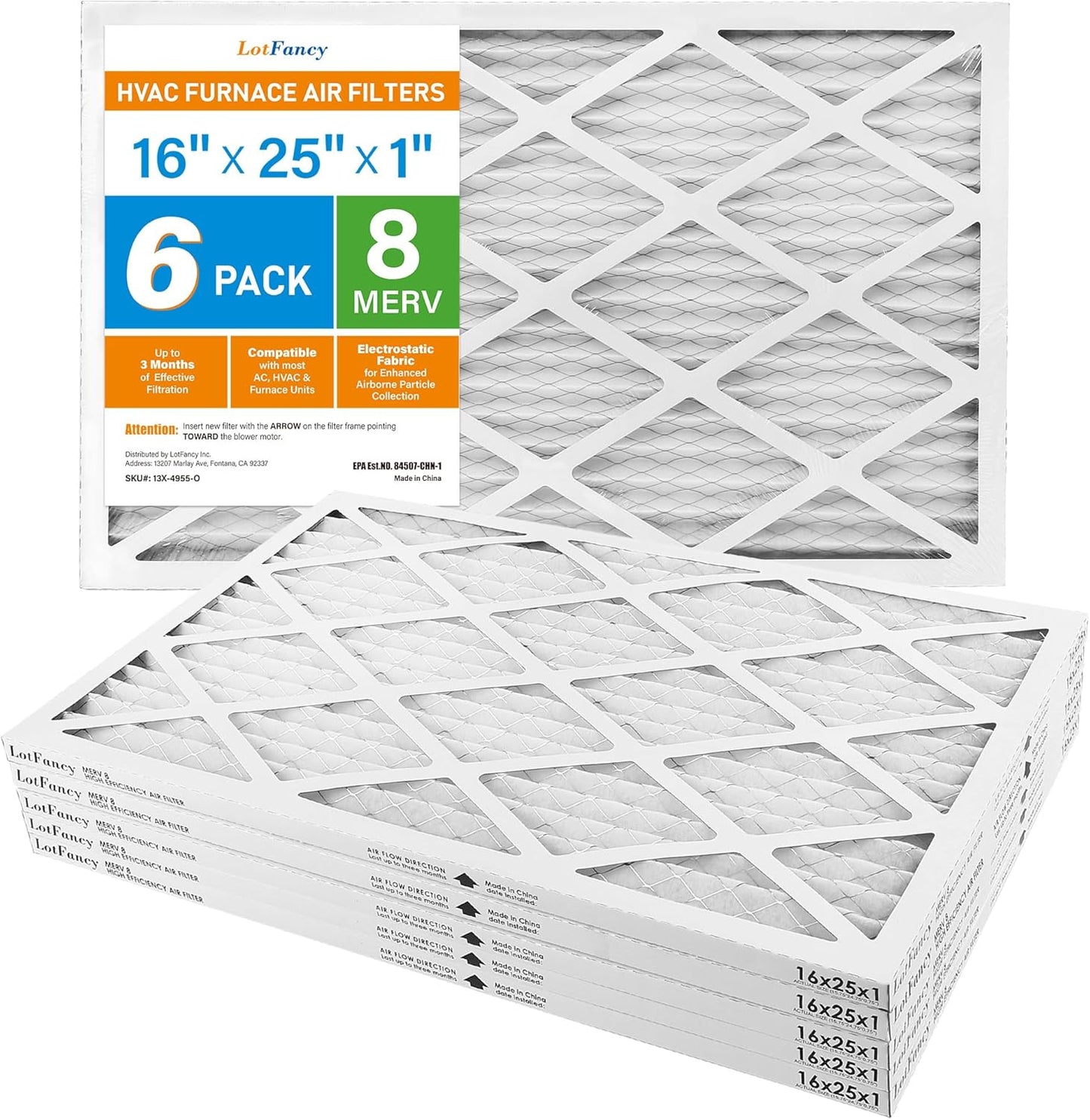 LotFancy 16x25x1 Air Filter MERV 8 for Home AC & Heating Systems