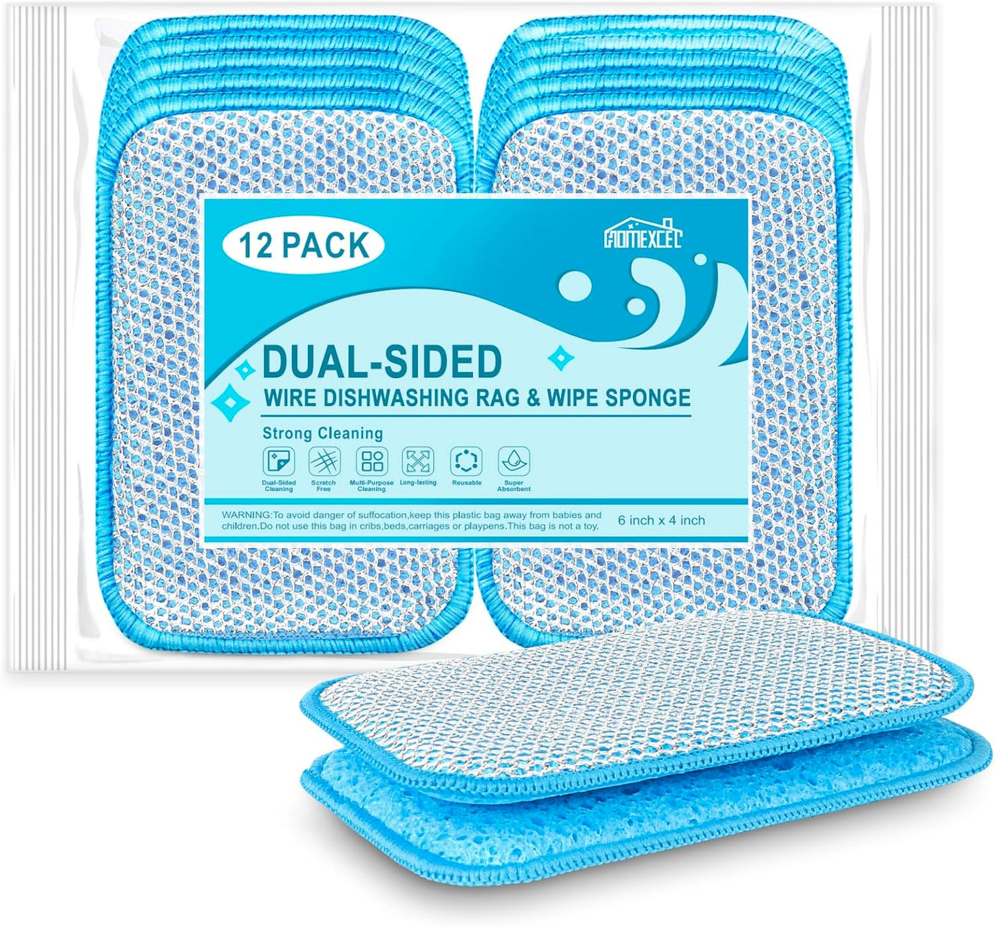 HOMEXCEL 12 Pack Non-Scratch Scrub & Wipe Cloths