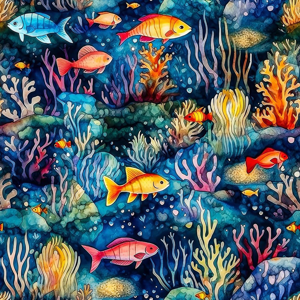 Blue Orange Under The Sea Fish Wallpaper for Vibrant Decor