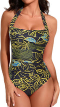 Tummy Control Halter One Piece Swimsuit - Slimming Ruched Vintage Fit