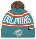 FOCO NFL Team Logo Stripe Pom Beanie Hat - Warm, Authentic Fit