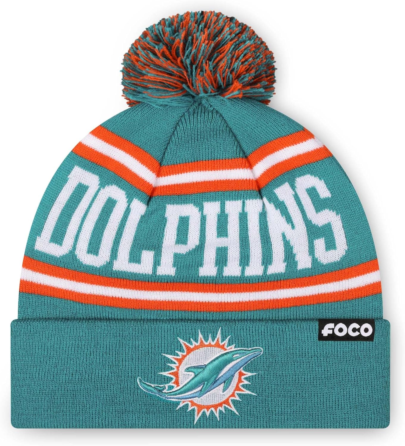 FOCO NFL Team Logo Stripe Pom Beanie Hat for Ultimate Comfort