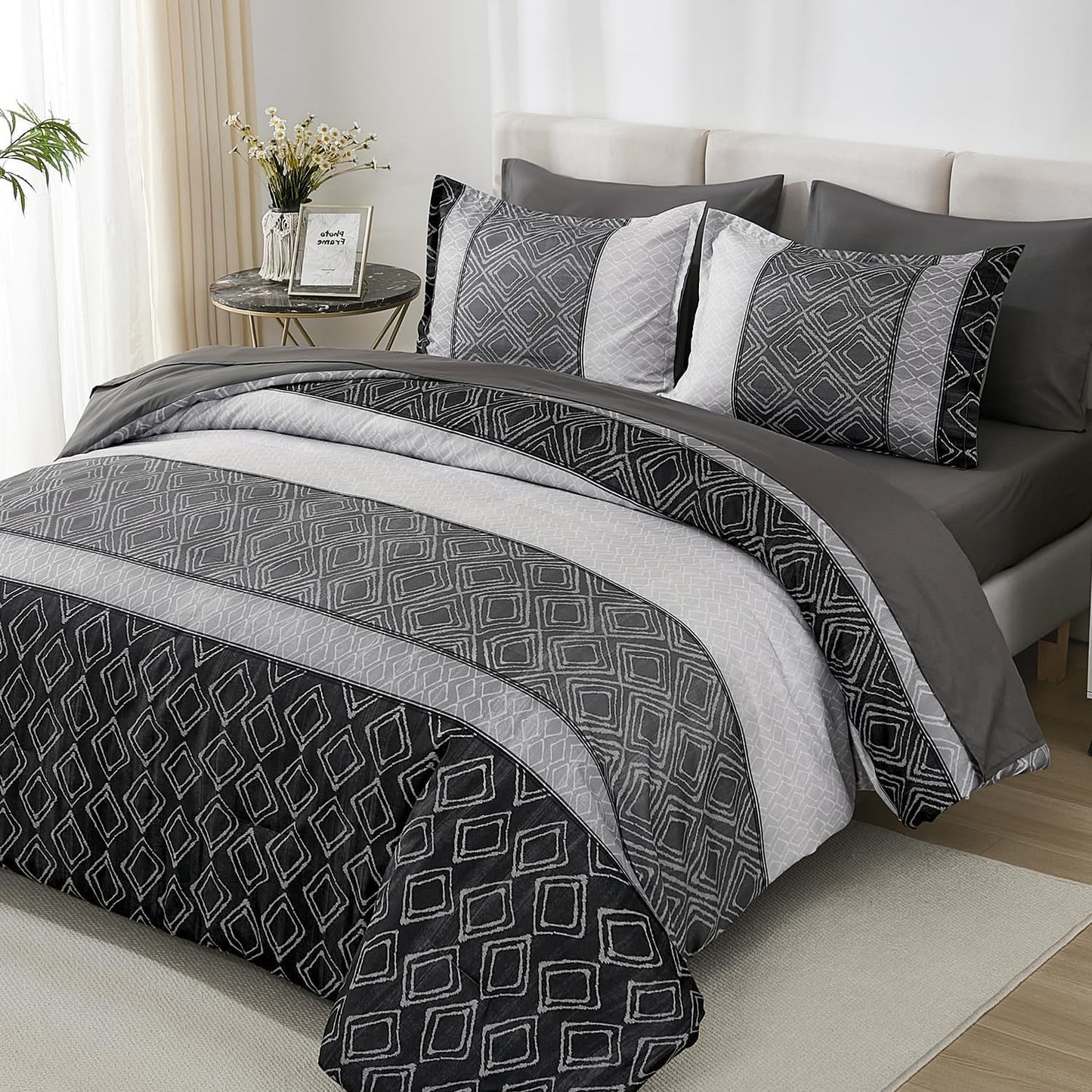 Black Gray King Size Comforter Set for Cozy Bedroom Decor