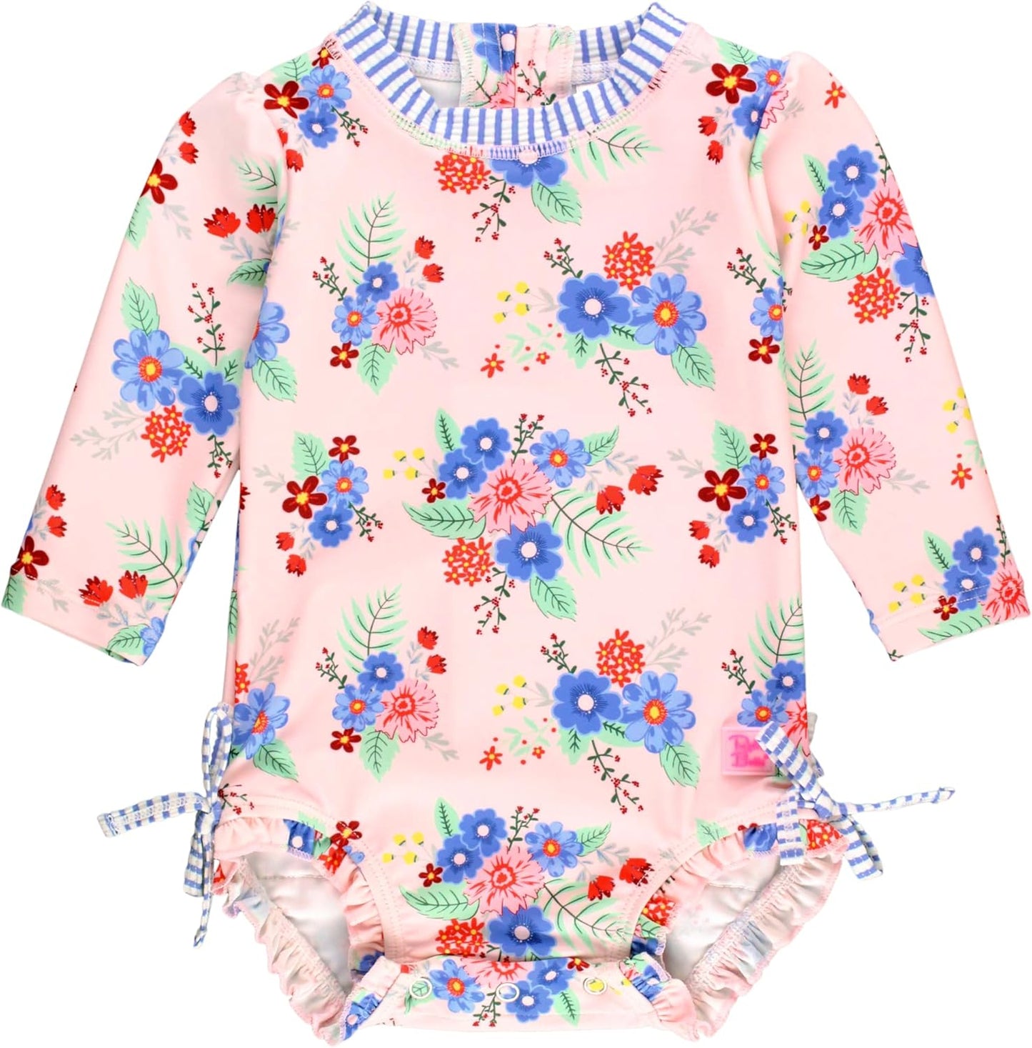 RuffleButts Baby Girls Floral Printed Long Sleeve Rash Guard