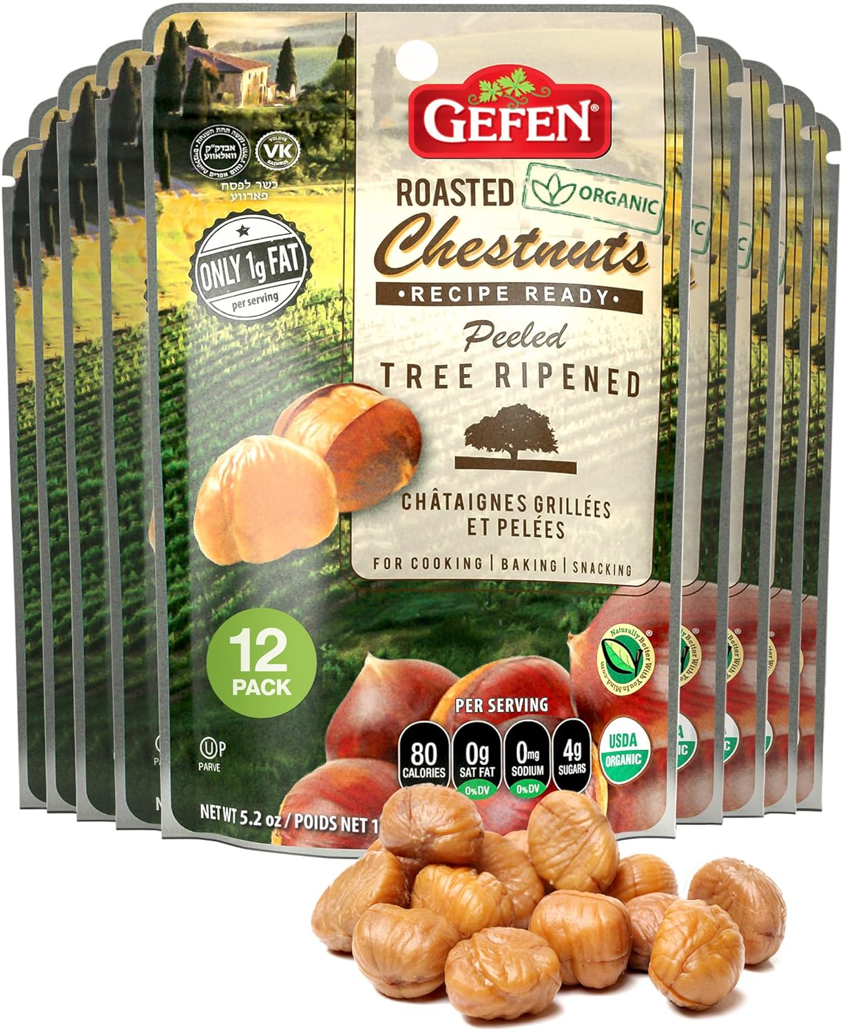Gefen Organic Whole Peeled Roasted Chestnuts for Cooking & Baking