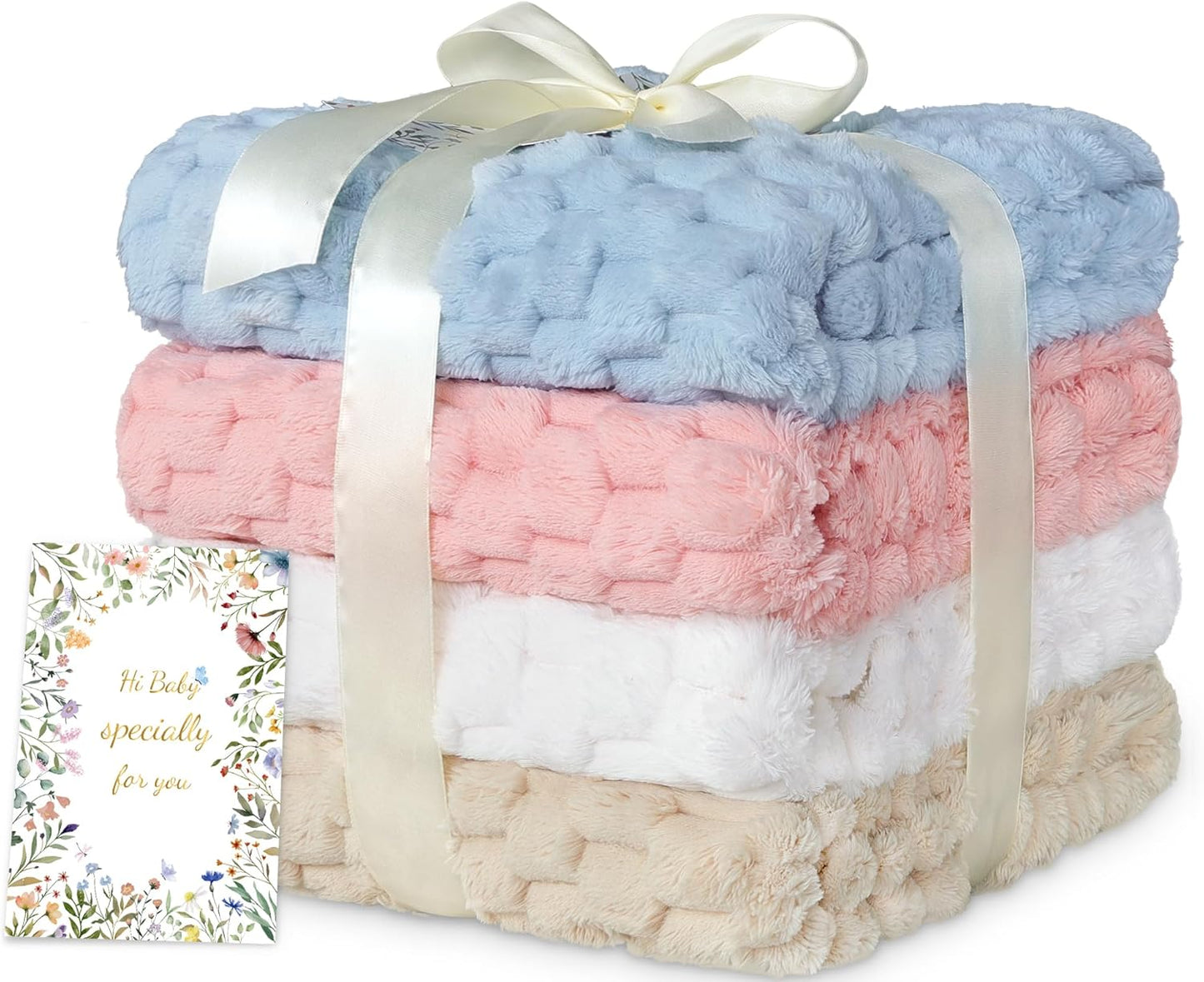 HOMRITAR 4 Pcs Baby Fuzzy Blanket Set for Cozy Comfort