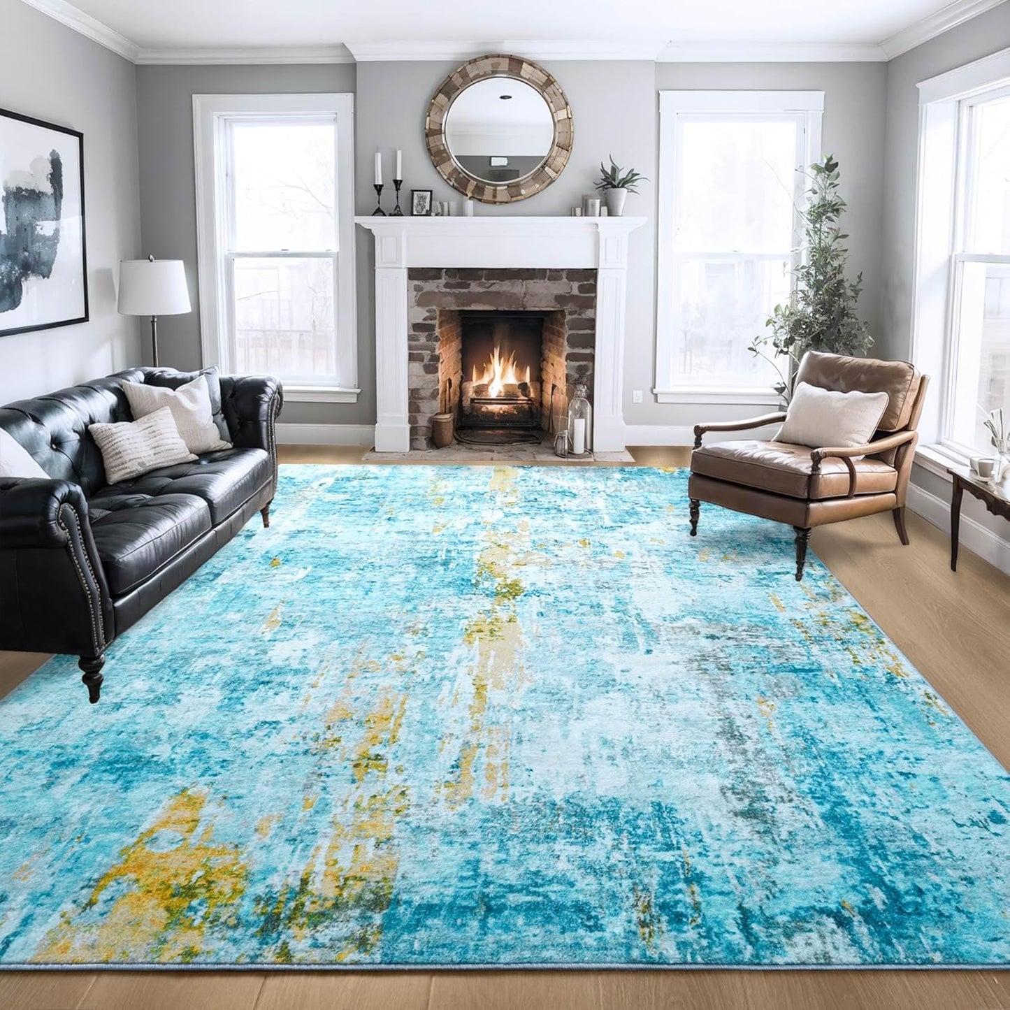 Ompaa 8x10 Teal Blue Area Rug - Machine Washable Boho Style