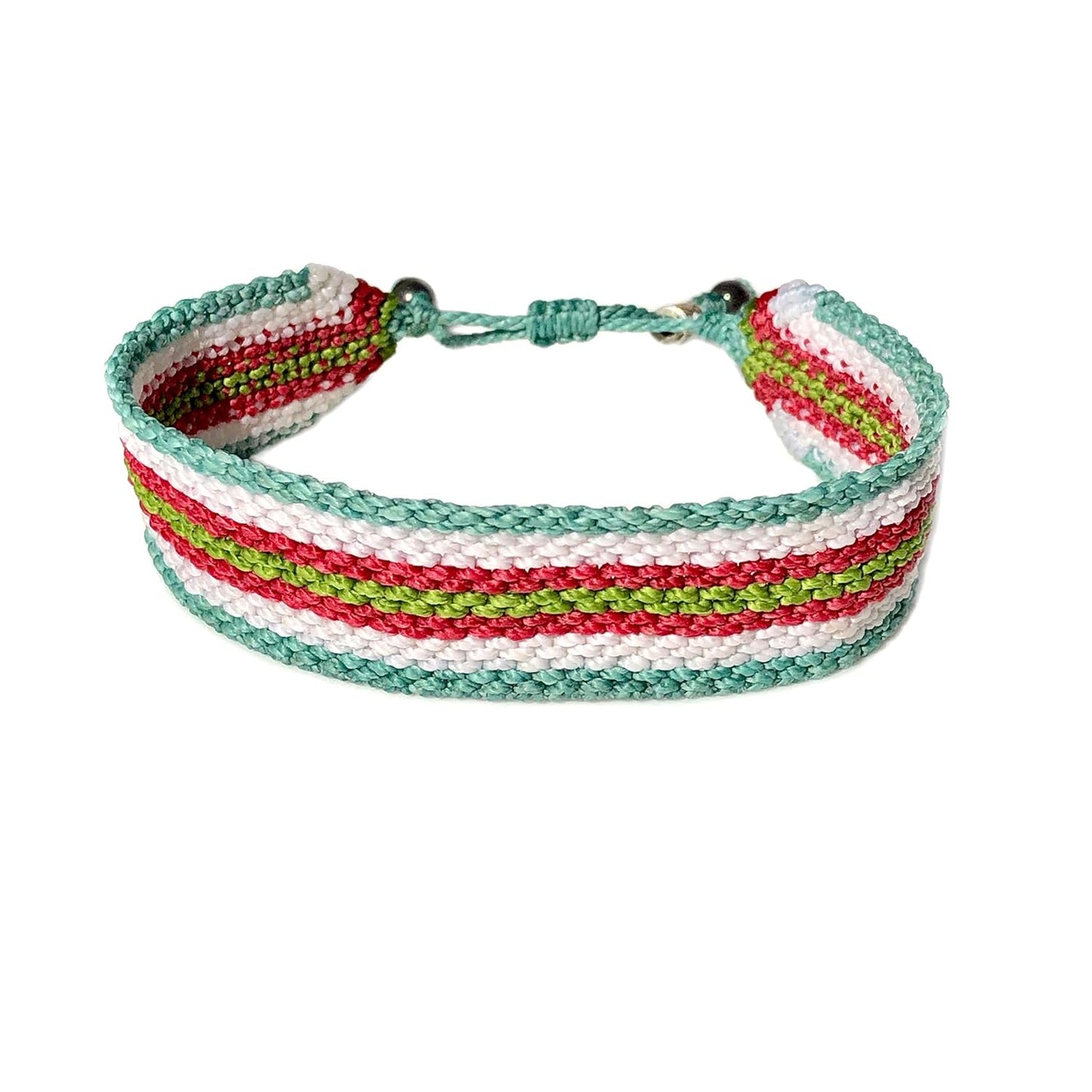 Mens Summer Beach Bracelet with Bright Stripes and Hematite