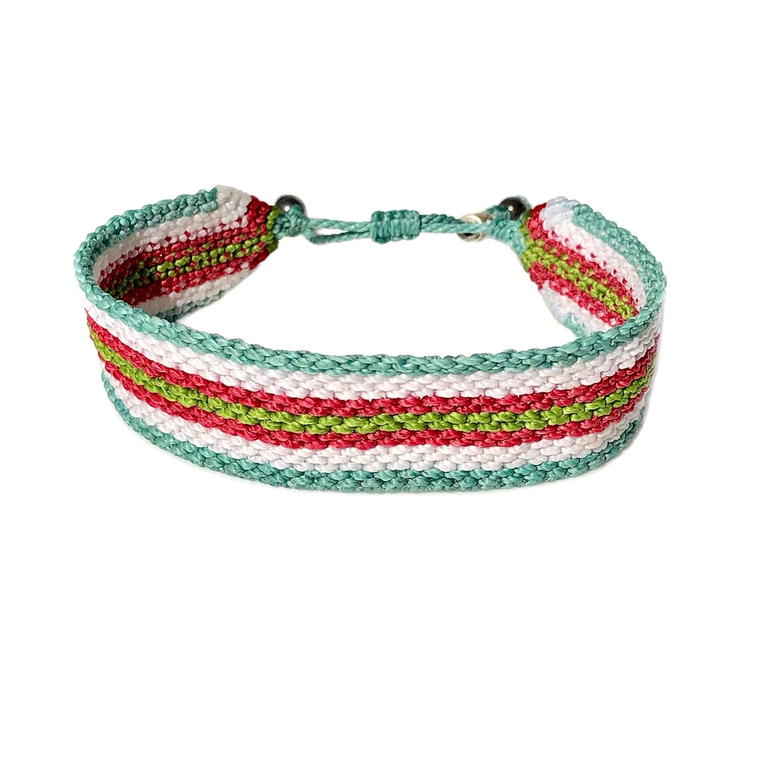 Mens Summer Beach Bracelet with Bright Stripes and Hematite