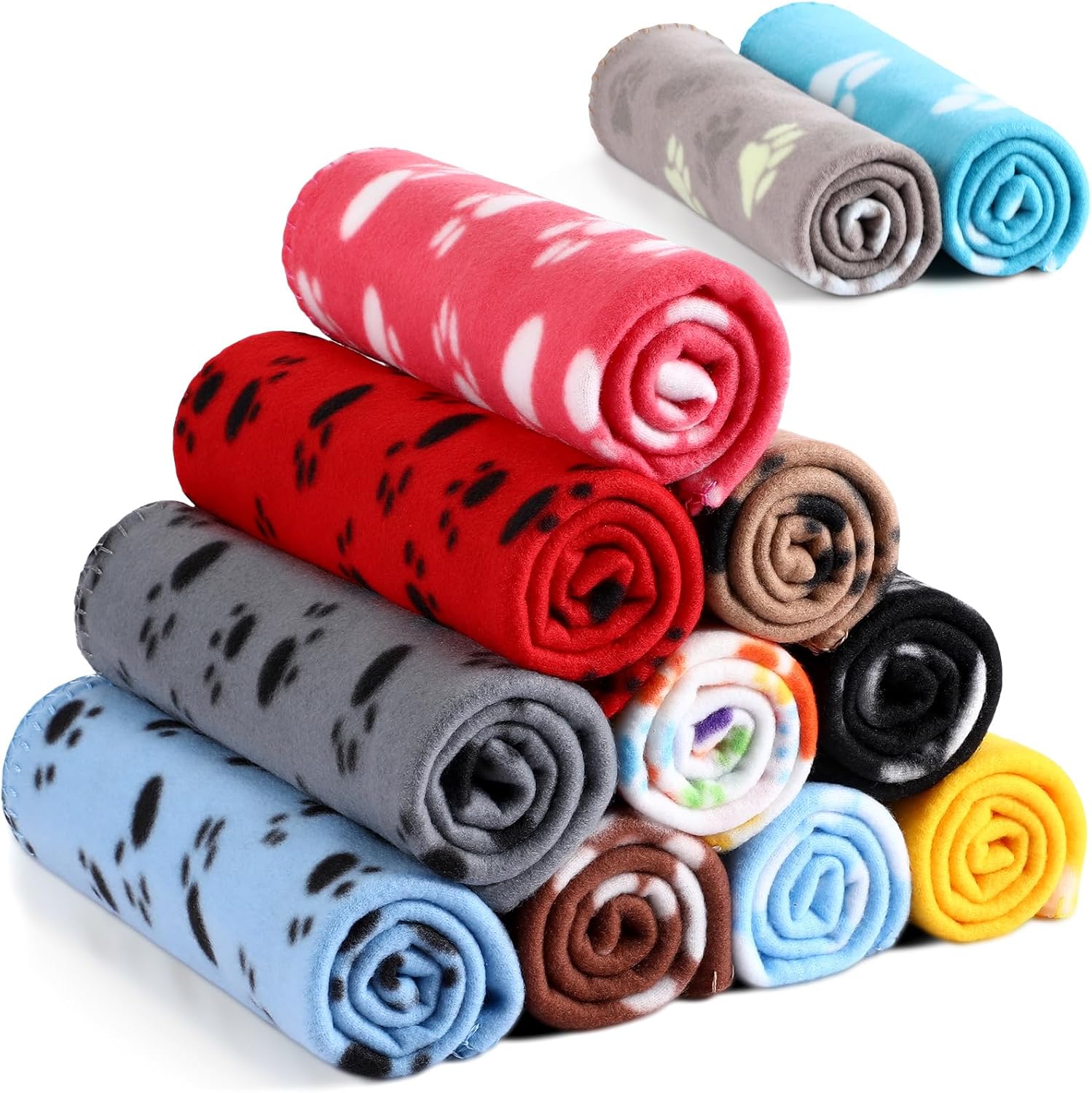 Tegeme 12 Pieces Fleece Blankets for Pets with Paw Print Design