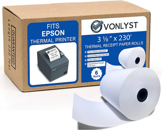 Epson Printer 3 1/8 x 230 Thermal Paper Rolls - Pack of 6, Vonlyst