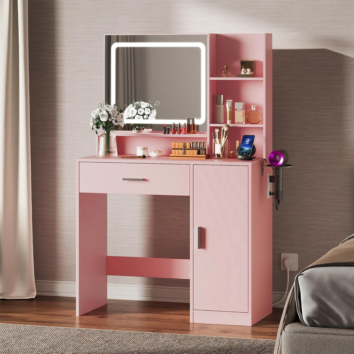 WLIVE Vanity Desk with Mirror and Lights for Makeup Lovers