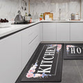 Floral Kitchen Mat Sets 2PCS Non Skid Waterproof Comfort Mats