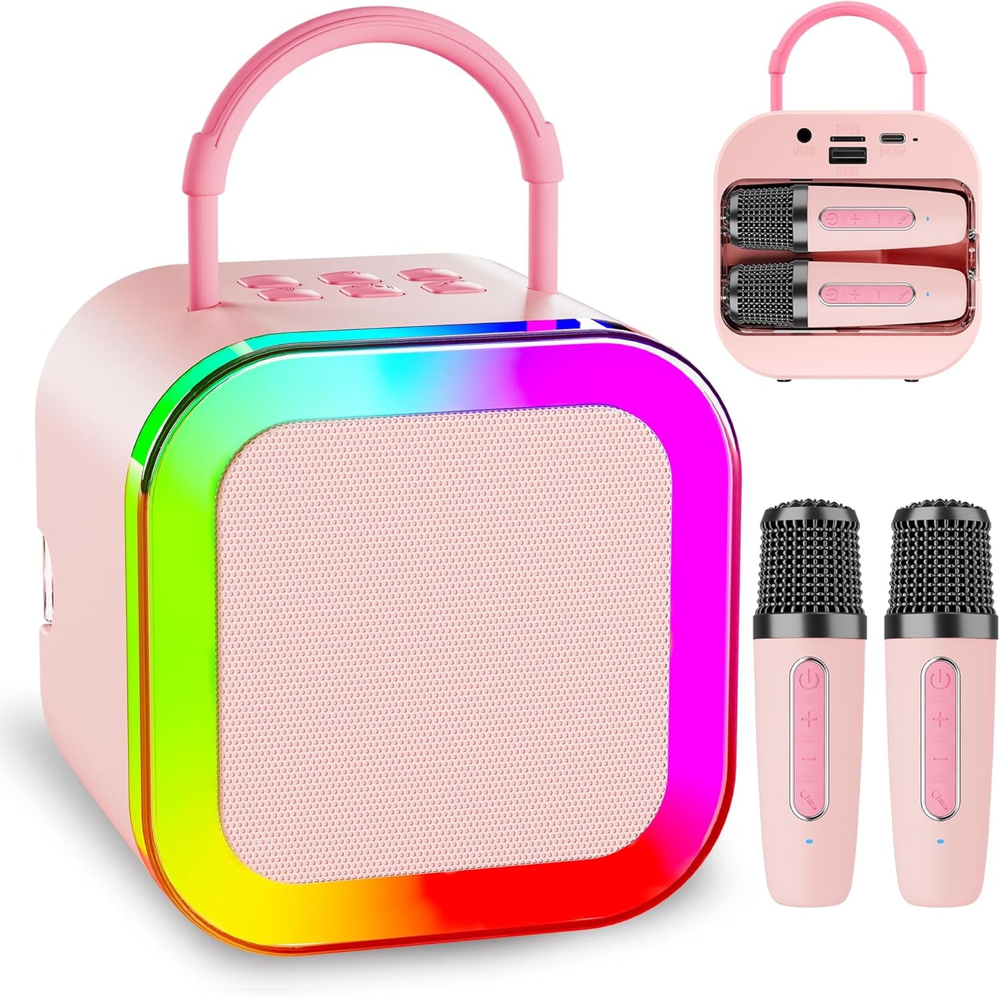 Portable Kids Karaoke Machine - 2 Mics, Lights!