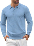 Mens Knit Polo Shirt Long Sleeve Quarter Button - Comfortable Knit is