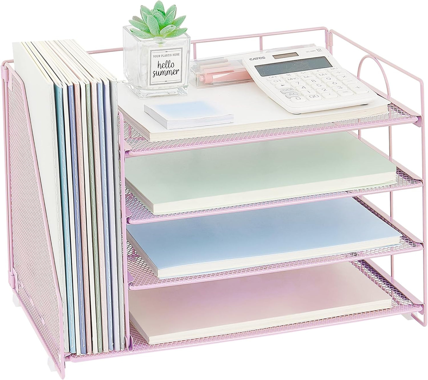 OPNCIE 4 Tier Desk File Organizer - Pink Efficiency