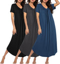 Long Nightgowns for Women 3 Pack - Plus Size V Neck Nightshirt